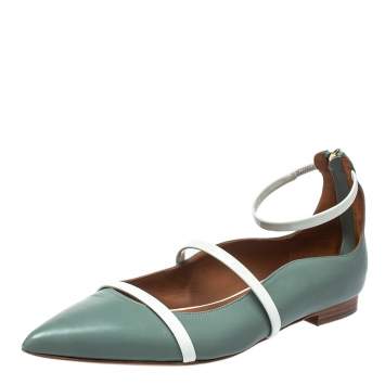 Pre Owned Malone Souliers Blue/White Patent And Leather Robyn Flats Size 39.5