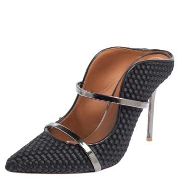 Pre Owned Malone Souliers Black Woven Fabric Maureen Pointed Toe Mules Size 39