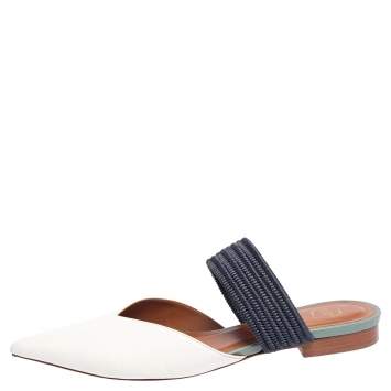 Pre Owned Malone Souliers Blue/White Leather Maisie Flats Size 39
