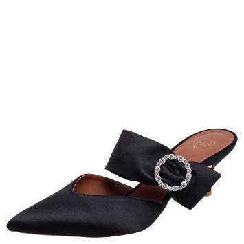 Pre Owned Malone Souliers Black Satin Crystal Buckle Maisie Mules Size 41