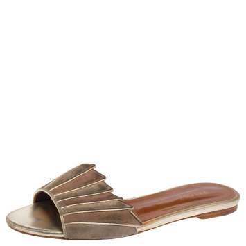 مملوكة مسبقًا Malone Souliers Gold/Beige Suede Slide Sandals Size 37
