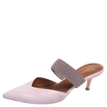 مملوكة مسبقًا Malone Souliers Pink Leather and Cord Maisie Pointed Toe Mules Size 39.5