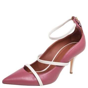 Pre Owned Malone Souliers Pink  Leather Mika Triple Band Peep Toe Sandals Size 39.5
