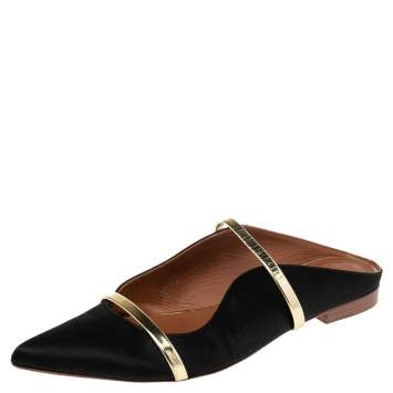 Pre Owned Malone Souliers Black Satin Maureen Flats Size 40