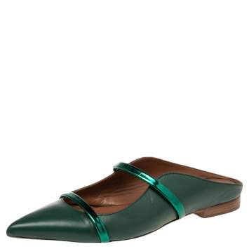 مملوكة مسبقًا Malone Souliers Green Leather  Maureen Flats Size 37