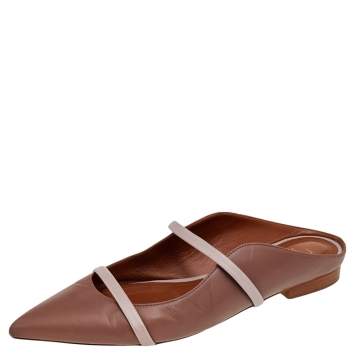 Pre Owned Malone Souliers Old Rose Leather Maureen Flats Size 38