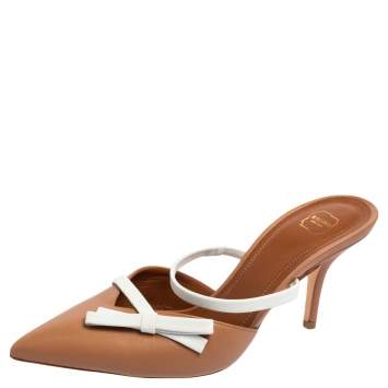 Pre Owned Malone Souliers Beige/White Leather Slide Sandals Size 37.5