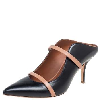 Pre Owned Malone Souliers Black/Beige Leather Maureen Pointed Toe Mules Size 37