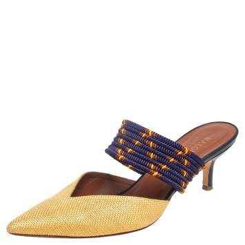 Pre Owned Malone Souliers Yellow/Blue Canvas Maisie Sandals Size 37