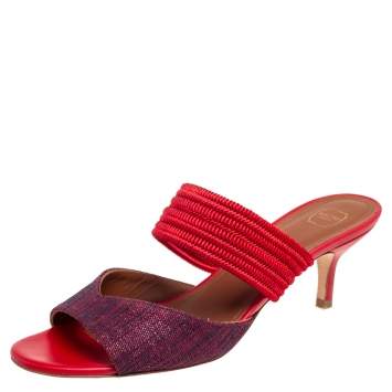 مملوكة مسبقًا Malone Souliers Red Canvas And Leather Milena Slide Sandals Size 38