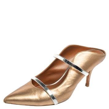 Pre Owned Malone Souliers Gold/Silver Metallic Leather Maureen Pointed Toe Mule Sandals Size 41