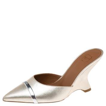 Pre Owned Malone Souliers Metallic Gold Leather  Marilyn Wedge Mules Size 36