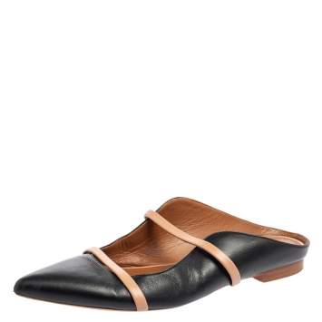 Pre Owned Malone Souliers Black/Beige Leather Maureen Mule Sandals Size 39