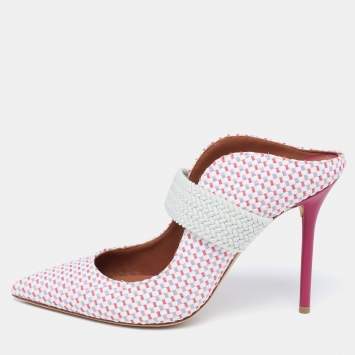 مملوكة مسبقًا Malone Souliers By Ray Luwolt Multicolor Woven Raffia Pointed Toe Mules Size 39.5