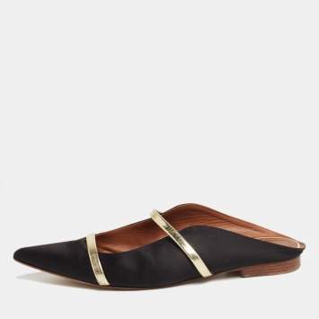 Pre Owned Malone Souliers Black Satin Maureen Flats Size 39