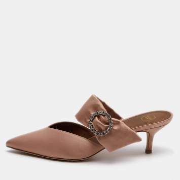 Pre Owned Malone Souliers Brown Satin Maite 45 Crystal Embellished Mules Size 39
