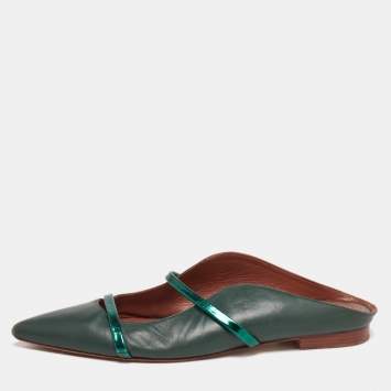 Pre Owned Malone Souliers Green Leather Maureen Pointed-Toe Flats Size 41