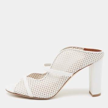 Pre Owned Malone Souliers White Leather Norah Block Heel Sandals  Size 38.5