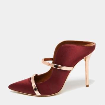 Pre Owned Malone Souliers Burgundy Satin Maureen Mules Size 37.5