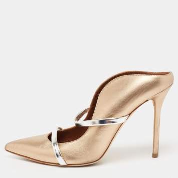 Pre Owned Malone Souliers Metallic Gold/Silver Leather Maureen Pointed Toe Mules Size 39