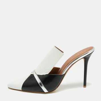 Pre Owned Malone Souliers White/Black Leather Danielle Mules Size 40
