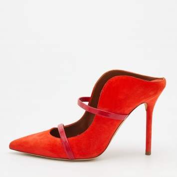 مملوكة مسبقًا Malone Souliers Orange/Red Suede And Leather Pointed Toe Maureen Mules Size 37
