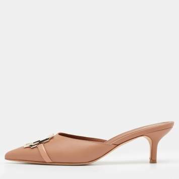 Pre Owned Malone Souliers Dark Beige Leather Pointed Toe Mules Size 39