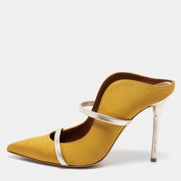 Pre Owned Malone Souliers Yellow Canvas And Leather Maureen Pumps Size 39