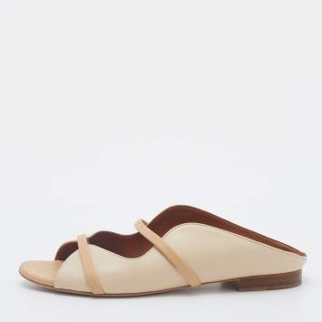 مملوكة مسبقًا Malone Souliers Beige Leather Norah Flat Mules Size 38.5