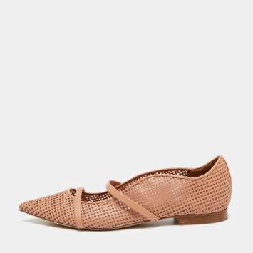 Pre Owned Malone Souliers Beige Perforated Leather Maureen Ballet Flats Size 36.5