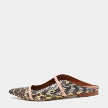Pre Owned Malone Souliers Multicolor Python Leather Maureen Flat Mules Size 41.5