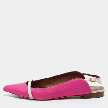 مملوكة مسبقًا Malone Souliers Pink/White Canvas and Leather Slingback Flats Size 41
