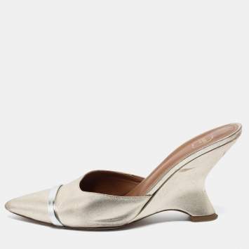 مملوكة مسبقًا Malone Souliers Metallic Gold Leather Wedge Mules Size 38
