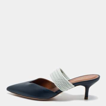 Pre Owned Malone Souliers Navy Blue Leather Maisie Pointed Toe Mules Size 37