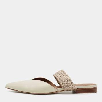 Pre Owned Malone Souliers Off White Leather Maisie Flat Mules Size 37