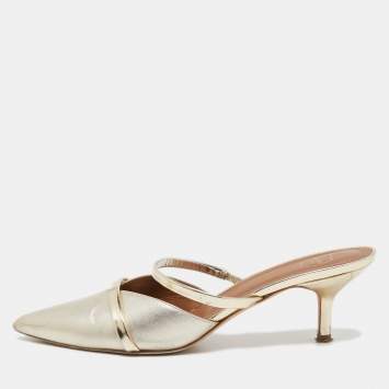 مملوكة مسبقًا Malone Souliers Gold Leather Frankie Mules Size 38.5