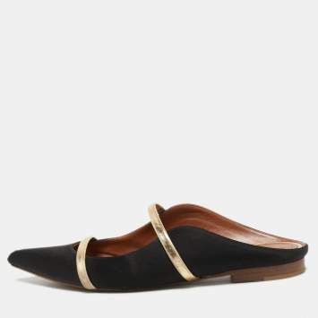 Pre Owned Malone Souliers Black/Gold Satin and Leather Maureen Sandals Size 37.5