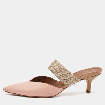 Pre Owned Malone Souliers Pink/Beige Leather and Cord Maisie Pointed Toe Mules Size 37