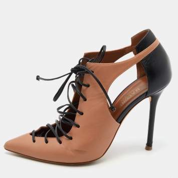 Pre Owned Malone Souliers Brown/Black Leather Montana Lace Up Pumps Size 38