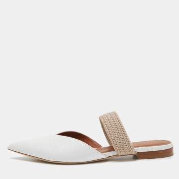 Pre Owned Malone Souliers White Croc Embossed Leather Maisie Flat Mules Size 42