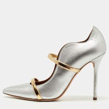 Pre Owned Malone Souliers Silver/Gold Leather Maureen Pumps Size 38