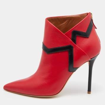 Pre Owned Malone Souliers x Emanuel Ungaro Red/Black Leather Amelie Ankle Boots Size 39