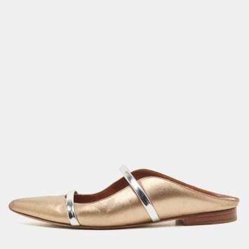 مملوكة مسبقًا Malone Souliers Metallic Leather Maureen Flat Mules Size 36.5