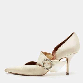 Pre Owned Malone Souliers White Satin Maite Pumps Size 39.5