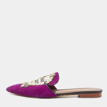 Pre Owned Malone Souliers Purple Canvas  And Suede Mules Size 38.5