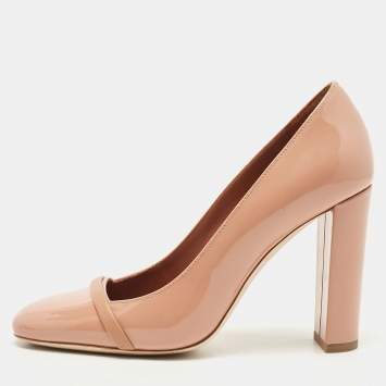 Pre Owned Malone Souliers Beige Patent Lorena MS Block Heel Pumps Size 37