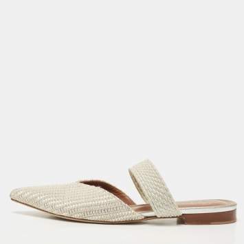 Pre Owned Malone Souliers Two Tone Woven Canvas Maisie Flat Mules Size 37.5