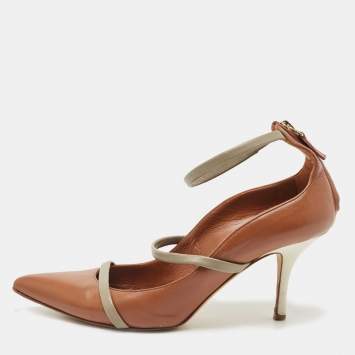 Pre Owned Malone Souliers Brown/Grey Leather Robyn Ankle Strap Pumps Size 40