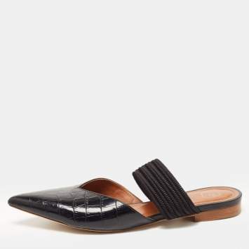 Pre Owned Malone Souliers Black Croc Embossed Maisie Sandals Size 39
