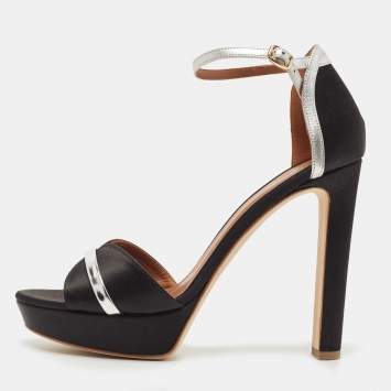 Pre Owned Malone Souliers Black Leather Miranda Platform Ankle Strap Sandals Size 39.5